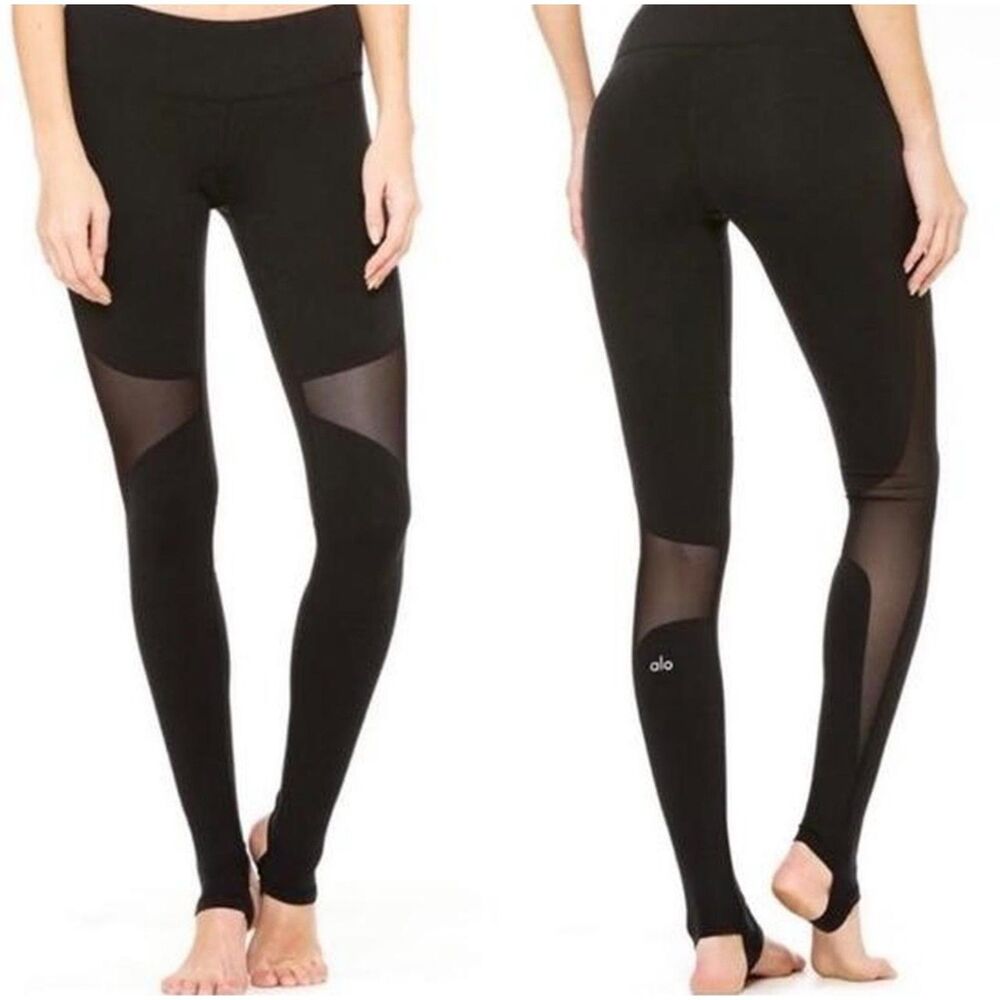 Alo Yoga Coast Black Mesh Leggings with Stirrups size L